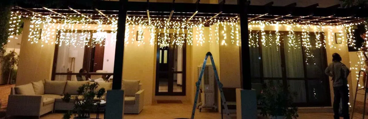 Balcony curtain lighting, evening