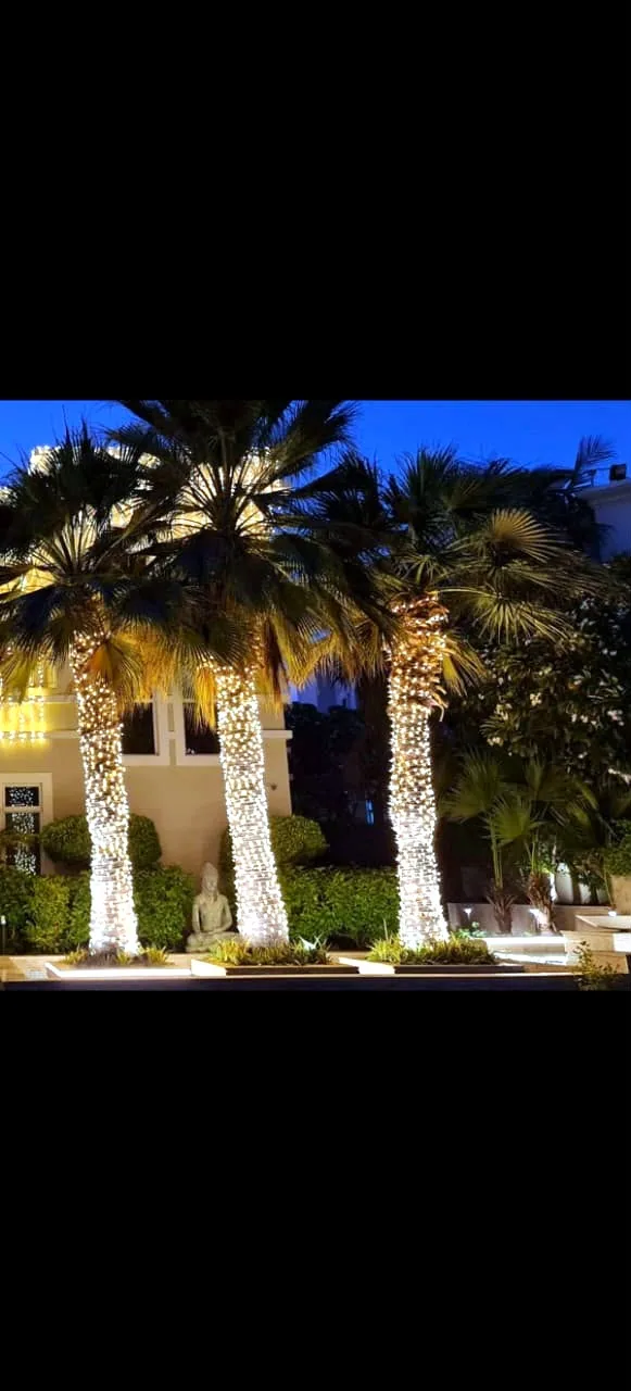 Balcony icicle lighting at night