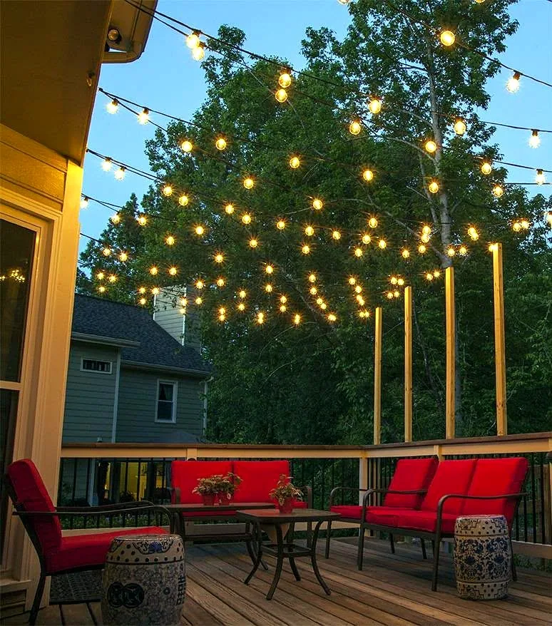 Villa facade drape lighting